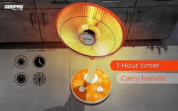Geepas-Halogen Stand Heater- GRH9547| High Performance Heater With 950 W Heating Power, 1 Hour Timer| Bending/Lifting Of Head Function, Perfect For Home And Office Use