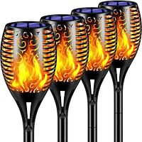 4 Pack Solar Fire Lights 2nd Model Flickering Flame Solar Torches Lights Waterproof Outdoor Solar Powered Pathway Lights Landscape Decoration Lighting Auto On/Off for Garden Patio Yard (4 Pack)
