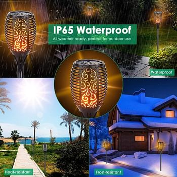 4 Pack Solar Fire Lights 2nd Model Flickering Flame Solar Torches Lights Waterproof Outdoor Solar Powered Pathway Lights Landscape Decoration Lighting Auto On/Off for Garden Patio Yard (4 Pack)