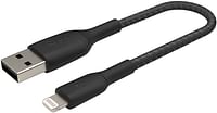 Belkin Boost Charge USB-A to Lightning Braided Cable 6 Inches - Ultra Portable iPhone/iPad/Airpods Charge & Sync Cable for iPhone 11, 11 Pro, 11 Pro Max, XS, XS Max, XR, X, 8SE/8/8 Plus and More - Black / 0.15mm