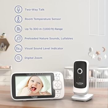 Hubble Connected Nursery View Premium - Baby Monitor For Infants/Babies - 5" Diagonal Color Screen, 2-Way Talk, Infrared Night Vision, Secure And Private Connection, Up To 300M Range-White