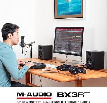 M-Audio BX4 BT 4.5 inch Bluetooth Multimedia Monitors pair 120W 1" Silk dome HF Driver, and Bluetooth pair, Black, BX4 PAIR BT, BX4PAIRBTXEU, Pair 4.5" Speakers