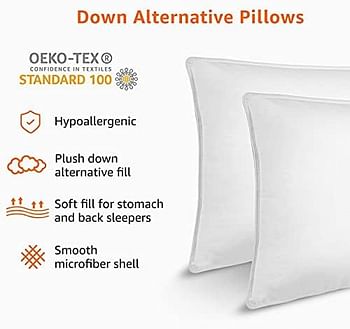 Down Alternative Bed Pillows, Medium Density for Back and Side Sleepers - King, 2-Pack