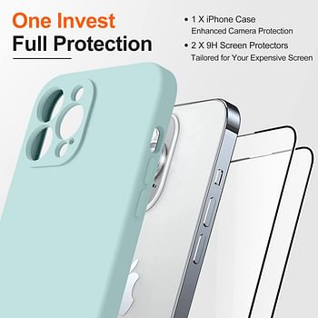 TISOOG Compatible with iPhone 14 Pro Max Case,with 2 Pcs 9H Tempered Glass Screen Protector, [Camera Protection][Microfiber Lining] Slim Liquid Silicone Case for iPhone 14 Pro Max, Mint