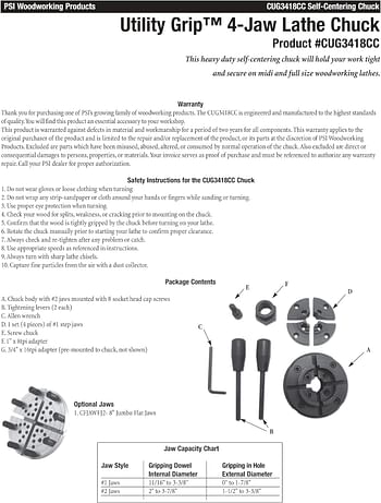 Psi Woodworking Cug3418Cc Utility Grip 4-Jaw Lathe Chuck System