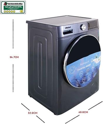 Nobel 8 KG Front Load, 5 KG Drying Capacity With 100% Dry Fully Automatic, 1400 RPM, LED Display, BLDC Inverter Motor, Washer-Dryer Combo 60 x 52 x 84.7 cm Dark Silver NWM860FS