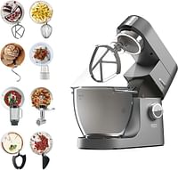 Kenwood Stand Mixer Chef XL Titanium Kitchen Machine Metal Body 1700W with 6.7L SS Bowl, 5 Tool Attachments, Glass Blender, Meat Grinder, Multi Mill KVL8430S Silver