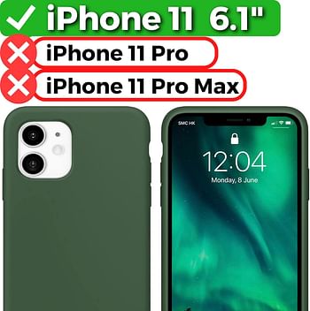 IceSword iPhone 11 Case Dark Green, Thin Liquid Silicone Case, Soft Silk Microfiber Cloth, Matte Pure Dark Green, Gel Rubber Full Body, Cool Protective Shockproof Cover 6.1" - Dark Green