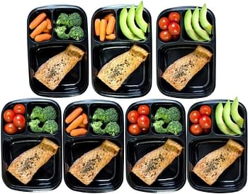 ORGALIF 7-Piece Reusable Lunchbox Durable Food Portion Control Reusable Eco-Friendly Quality Plastic BPA-Free 3 Compartment Bento Lunch