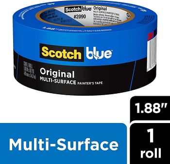 Scotch Blue Painter's Tape 2090-2, 1.88 in x 60 yd (48mm x 54.8m), Original Masking Painter's Tape, Multi-Surface, Blue color, For walls, ceiling, metal, wood and more, easy to remove, 1 roll/pack