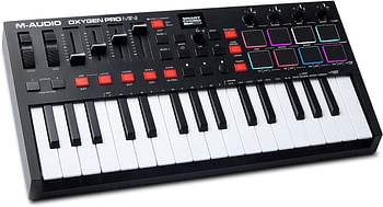 M-Audio Oxygen Pro Mini 32 Key USb Midi Keyboard Controller With Beat Pads, Midi Assignable Knobs, Buttons & Faders And Software Suite Included, Black