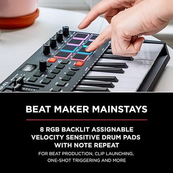 M-Audio Oxygen Pro Mini 32 Key USb Midi Keyboard Controller With Beat Pads, Midi Assignable Knobs, Buttons & Faders And Software Suite Included, Black