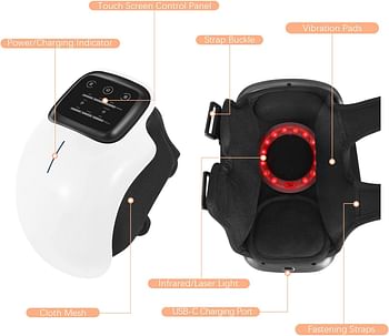 مدلك الركبة الذكي، ثلاثة أوضاع تسخين TOPQSC، شاشة زر LED تعمل باللمس، شحن واجهة من النوع C، ضغط حراري بالأشعة تحت الحمراء وألياف الكربون لتخفيف تعب وألم الركبة