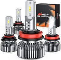 Nilight 9005 H11 LED Headlight Bulbs Kit, 350% Brightness, HB3 High Beam/Low Beam Combo, 6000K Cool White, Mini Size, 4-Pack