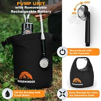 Ridgewinder Portable Shower for Camping with Dry Bag - Camp Shower with Rechargeable Battery and Included 10L Dry Bag for Water Storage. Complete Camping Shower in a Bag (+Sprayer Attachment).