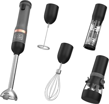 Black & Decker Kitchen Wand includes 7.2V power unit blender 700ml measuring cup charging base with magnetic cable whisk milk frother spice grinder wine opener and can opener