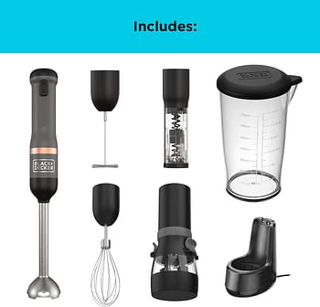 Black & Decker Kitchen Wand includes 7.2V power unit blender 700ml measuring cup charging base with magnetic cable whisk milk frother spice grinder wine opener and can opener