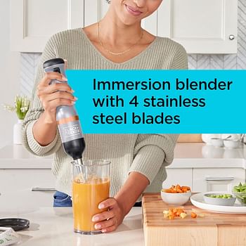 Black & Decker Kitchen Wand includes 7.2V power unit blender 700ml measuring cup charging base with magnetic cable whisk milk frother spice grinder wine opener and can opener