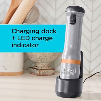 Black & Decker Kitchen Wand includes 7.2V power unit blender 700ml measuring cup charging base with magnetic cable whisk milk frother spice grinder wine opener and can opener