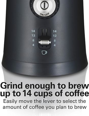 هاملتون بيتش مطحنة قهوة مخصصة للحبوب/التوابل، 5 اعدادات مقاسات خشنة الى دقيقة، سعة 4 الى 14 كوب قهوة، وعاء من الستانلس ستيل لسهولة الصب والتنظيف، 80393R-ME