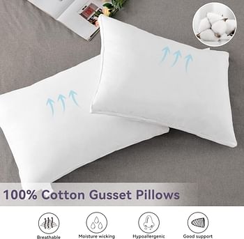 JZS Down Alternative Pillow (2 Pack)100% Cotton Hotel Bed Pillows for Sleeping with 3cm Gusset King Size 50x90cm