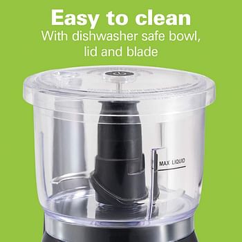 Hamilton Beach Stack and Press™ Food Chopper, 710 ml / 3 cup capacity, 350W,  chop, puree, emulsify, easy cleaning with removable bowl and blade, cord wrap for easy storage, 72850-ME