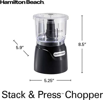 Hamilton Beach Stack and Press™ Food Chopper, 710 ml / 3 cup capacity, 350W,  chop, puree, emulsify, easy cleaning with removable bowl and blade, cord wrap for easy storage, 72850-ME