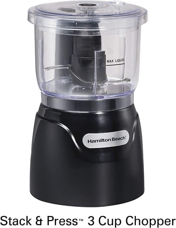 Hamilton Beach Stack and Press™ Food Chopper, 710 ml / 3 cup capacity, 350W,  chop, puree, emulsify, easy cleaning with removable bowl and blade, cord wrap for easy storage, 72850-ME