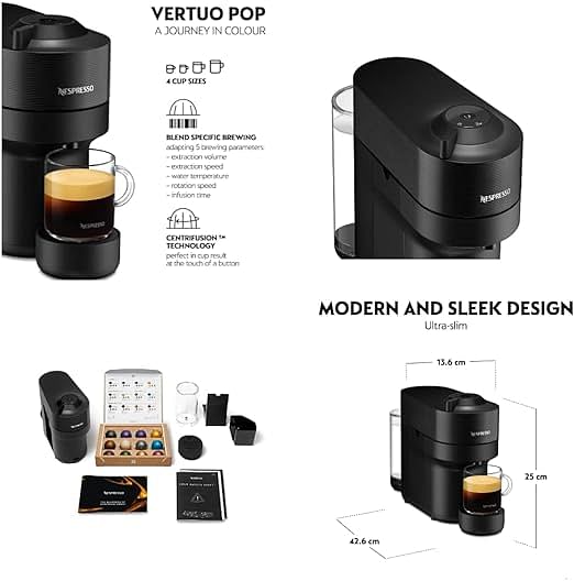ماكينة تحضير القهوة نسبرسو فيرتو بوب بلاك، 25 × 13.6 × 42.6 سم - أسود
