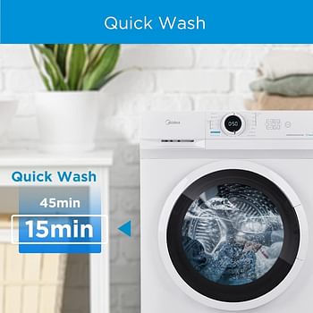 Midea 8KG Front Load Washing Machine with BLDC Inverter Motor, 1400 RPM, 15 Programs, Fully Automatic Washer with Lunar Dial, Integrated Digital Control-LED Display, Multiple Temperature MF100W80BWGCC