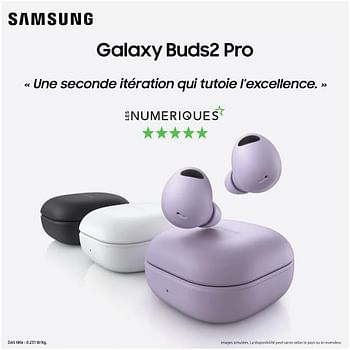 سماعات أذن بلوتوث Samsung Galaxy Buds2 Pro، لا سلكي حقيقي، إلغاء الضوضاء، جراب شحن، صوت عالي الجودة، مقاوم للماء، أرجواني بورا