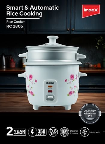 Impex Electric Drum Rice Cooker With Aluminium Inner Pot 0.6 L 350 W RC 2805 White