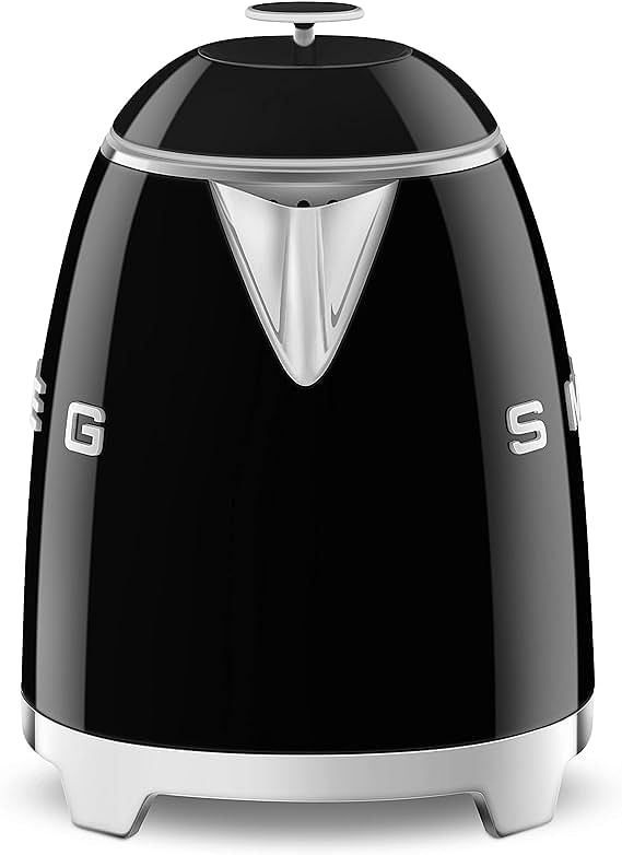 Smeg KLF05BLUK 50's Retro Style mini Kettle, 0.8 L Capacity with Water Level Indicator, 360 Swivel Base, Anti-Slip Feet, Stainless Steel, Black