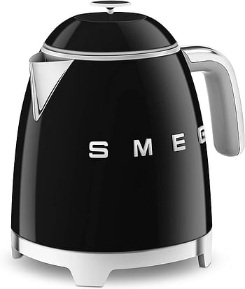 Smeg KLF05BLUK 50's Retro Style mini Kettle, 0.8 L Capacity with Water Level Indicator, 360 Swivel Base, Anti-Slip Feet, Stainless Steel, Black