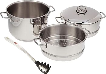 Prestige 3pc 24cm Stainless Steel Steamer + Prestige Nylon Pasta Server