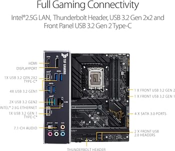 ASUS TUF GAMING Z690-PLUS D4 (LGA 1700) ATX gaming motherboard, 15 DrMOS power stages, PCIe 5.0 four M.2 slots, Intel 2.5 Gb DisplayPort, USB 3.2 Gen 2x2 Type-C, Black, 90MB18U0-M0EAY0 Black