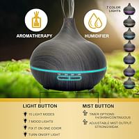 SKY-TOUCH Essential Oil Diffuser, 550ml Oil Diffuser with 4 Timer, Aromatherapy Diffuser with Auto Shut-off Function, Cool Mist Humidifier BPA-Free for Bedroom Home (Dark Brown)