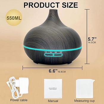 SKY-TOUCH Essential Oil Diffuser, 550ml Oil Diffuser with 4 Timer, Aromatherapy Diffuser with Auto Shut-off Function, Cool Mist Humidifier BPA-Free for Bedroom Home (Dark Brown)