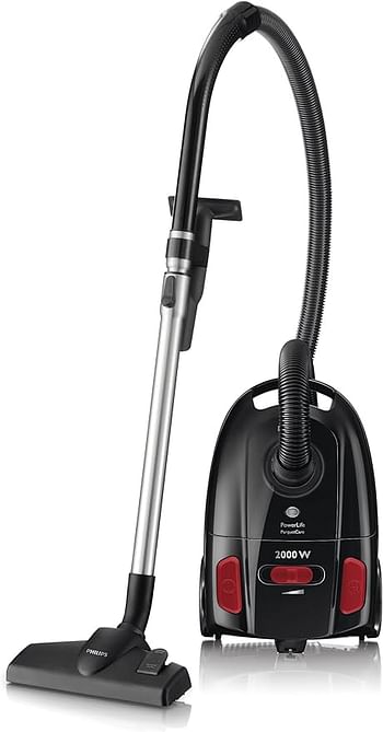 Philips FC8454/01 PowerLife Vacuum Cleaner (with Bag, 2,000 Watt, 9 m Range, Includes Parquet Brush), Black/Red