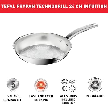 TEFAL Intuiton 5 Pcs Induction Pots and Pan Set, Stainless Steel, Silver, Medium.