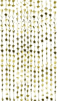جينجر راي ستارة خلفية للحفلات بتصميم نجوم من رقائق معدنية ذهبية بارتفاع 2 متر /Gold Star Curtain