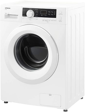 Hitachi 7KG Front Load Washing Machine, 1200 RPM, 16 Programs, Fully Automatic Washer, LED Multifunctional Display, Tangle-Free, Auto Power Off, Baby Care & Rapid 15 Program, White, BD70GE3CGXWH