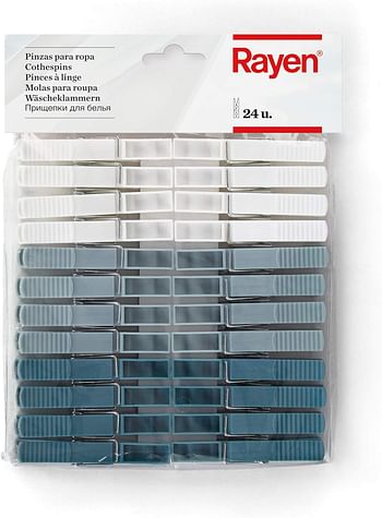 RAYEN 3 Colour Clothes Pegs 24 Pieces White / Grey / Blue, 9 x 1 x 1 cm 2346