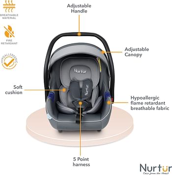 Nurtur Nemo Baby Carrier - Adjustable Canopy and Handle - Extra Protection – 3 -Point Safety Harness - Suitable from 0 months to 12 months, Upto 13kg, Orange (Official Nurtur Product)