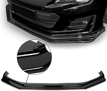 DNA Motoring 2-PU-508-PBK 3Pc Glossy Black ABS Front Bumper Lip With Vertical Stabilizer Replacement For 17-20 BRZ