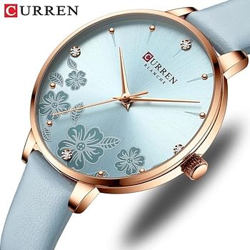 Curren 9068 Original Brand Leather Straps Wrist Watch For Women / Pasel Blue