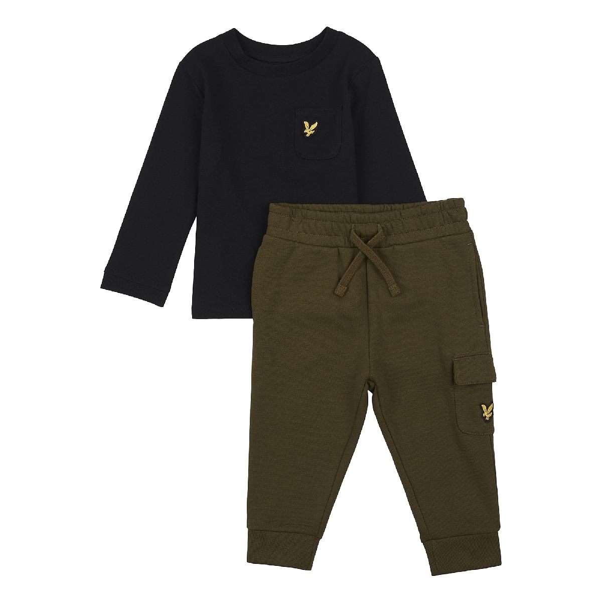 Mothercare Lyle Scott Patch Pocket Long Sleeve T Shirt and Joggers Set 2Y Black and olive