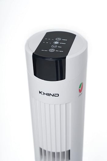 KHIND 31-inch Comfort Control Tower Fan with Timer Function, Copper Motor, 3 Speed Settings, Oscillation, Remote Control, Touch Screen, Perfect Cooling for Home and Office, White, FD351R