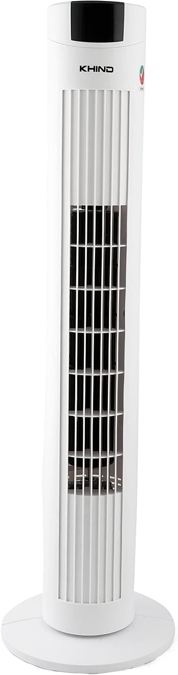 KHIND 31-inch Comfort Control Tower Fan with Timer Function, Copper Motor, 3 Speed Settings, Oscillation, Remote Control, Touch Screen, Perfect Cooling for Home and Office, White, FD351R