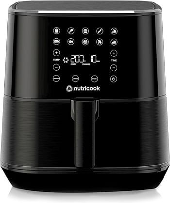 Nutricook Air Fryer 2 1700 Watts Digital Control Panel Display 10 Preset Programs With Built-In Preheat Function 5.5 Liter - Black